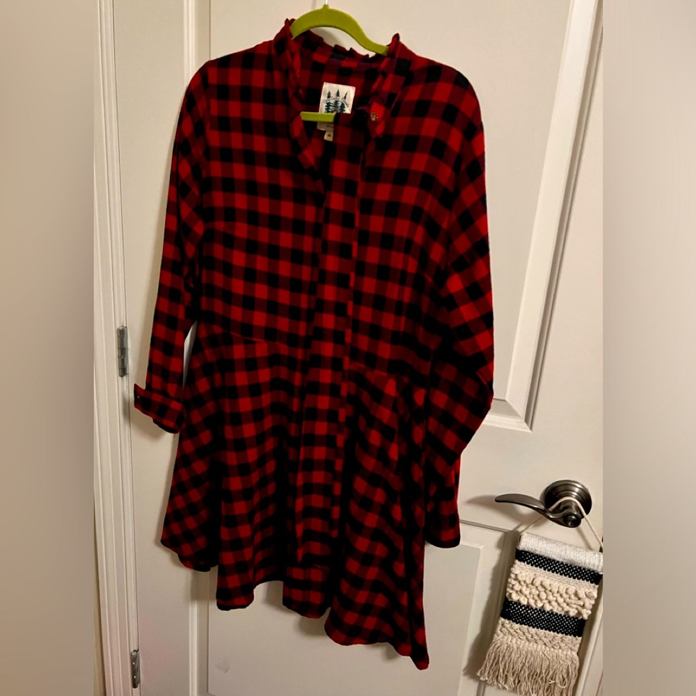 Kiel James Patrick cozy cabin flannel dress red buffalo check KJP